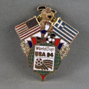 1994 Soccer World Cup Pin - Team Greece Dual Flag by Peter David - Metal Pin